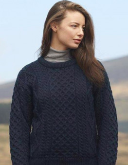 Aran Crew Neck Sweater in Black Watch