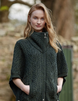 Collared Zip Poncho in Forest Green