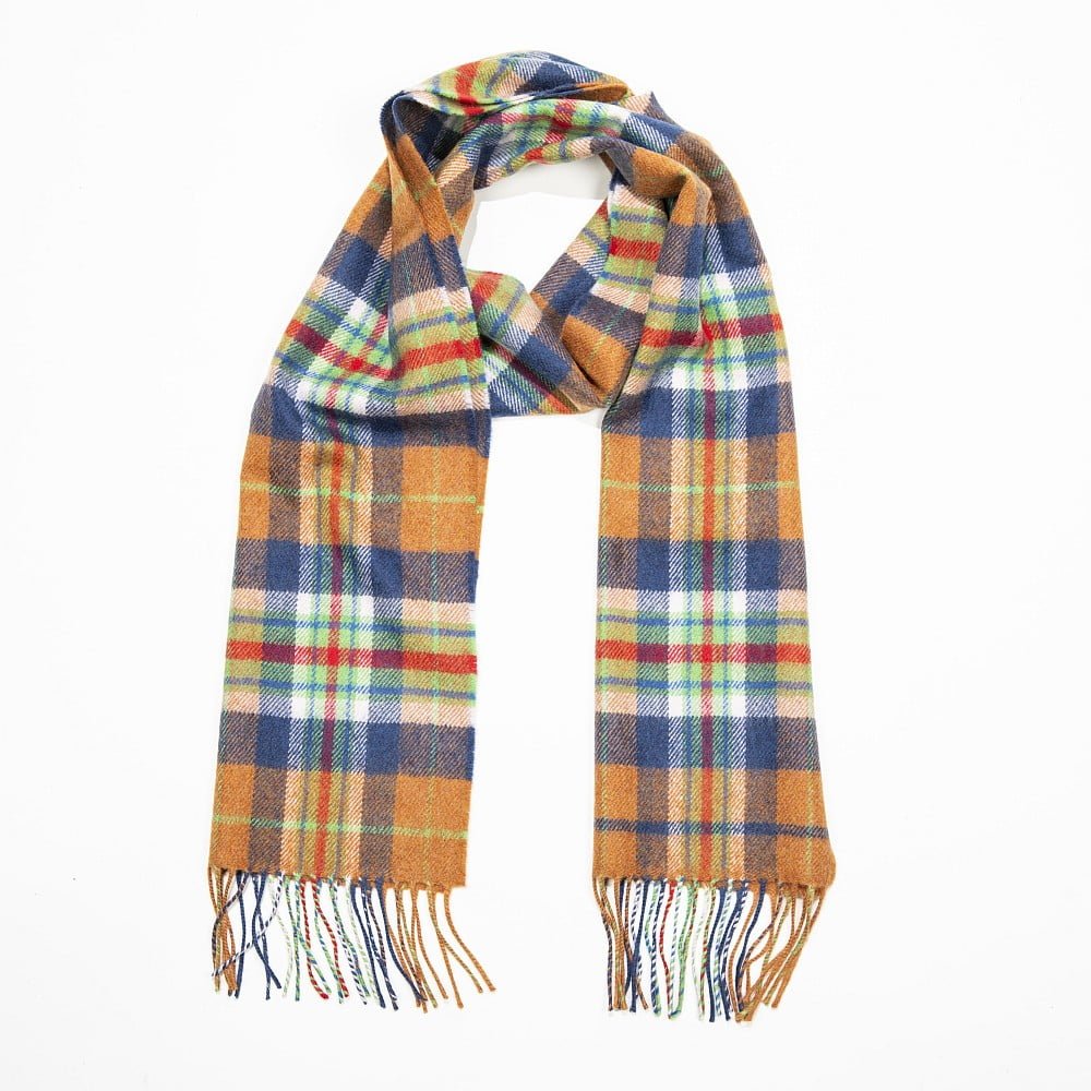 Merino Scarf in Orange, Blue, Green and Red Check