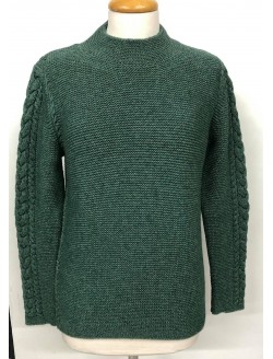Green Sweater With Cable Knit Sleeve
