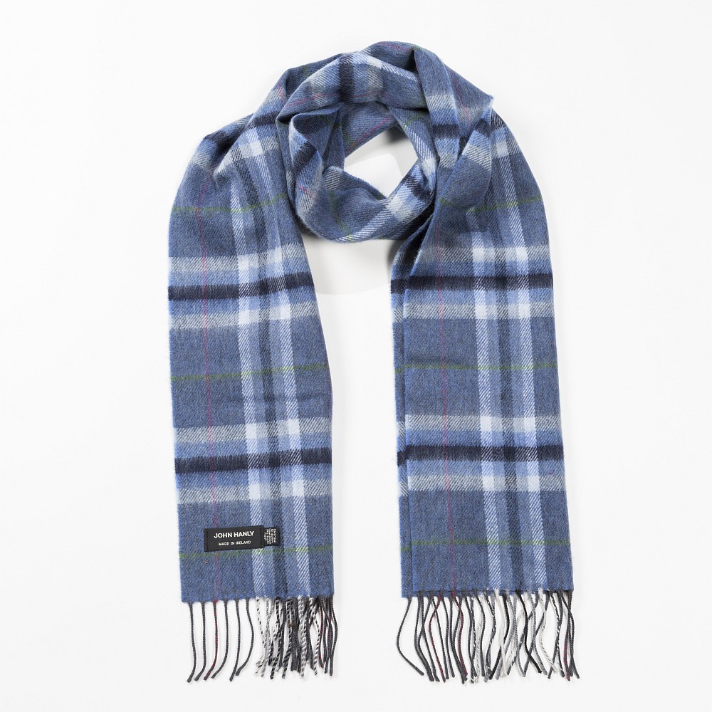 Merino Scarf in Denim Grey Plaid