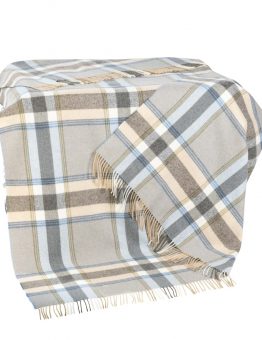 Lambswool Blanket inSky Blue and Beige Check