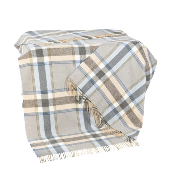 Lambswool Blanket inSky Blue and Beige Check