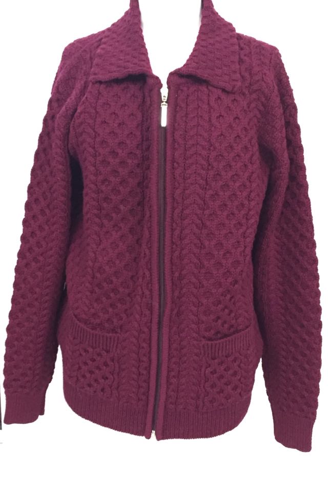 Knitted Zip Cardigan in Berry
