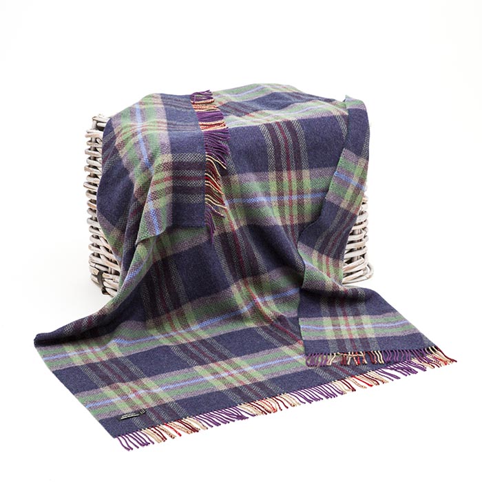 Merino and Cashmere Blend Blanket in Green and Blue Check