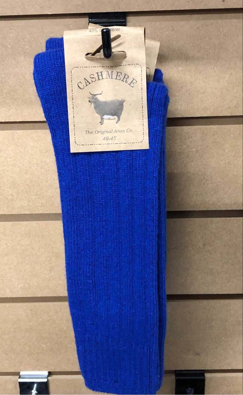 Cashmere and Wool Bright Blue Socks in Size 7-11