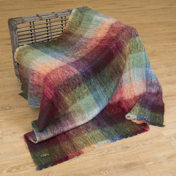 Mohair Blanket in Green, Blue, and Pink Check