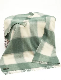 Large Wool Throw in Green and Cream
