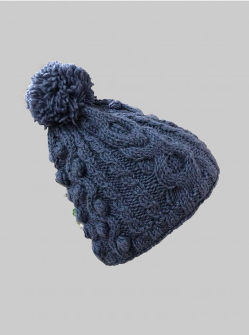 Wool Beanie with Bobble in Petrol Blue