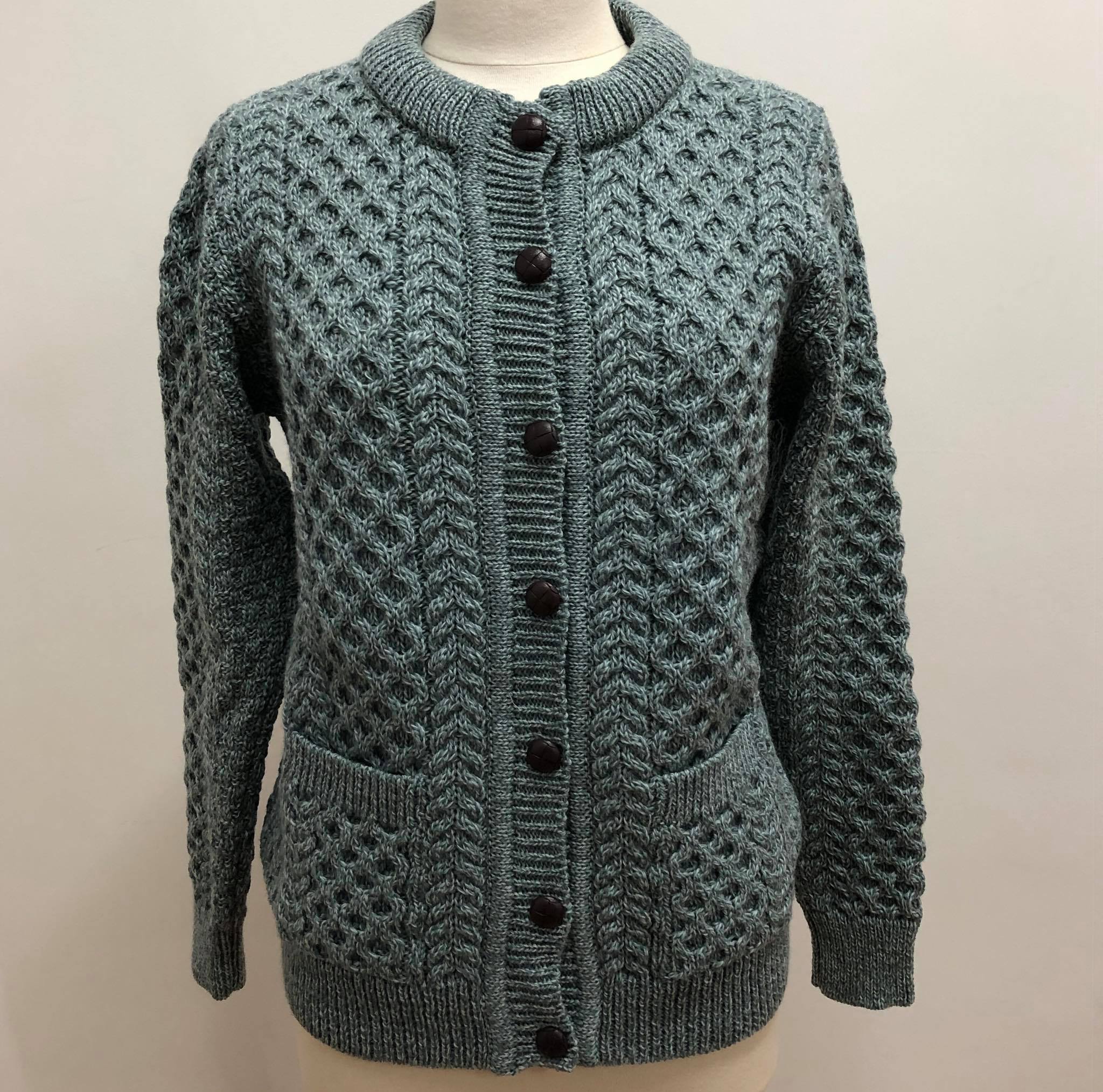 Turquoise Wool Cardigan With Pockets