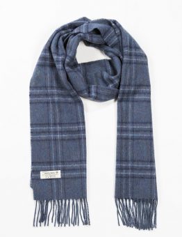 Lambswool Scarf in Blue and Grey Check