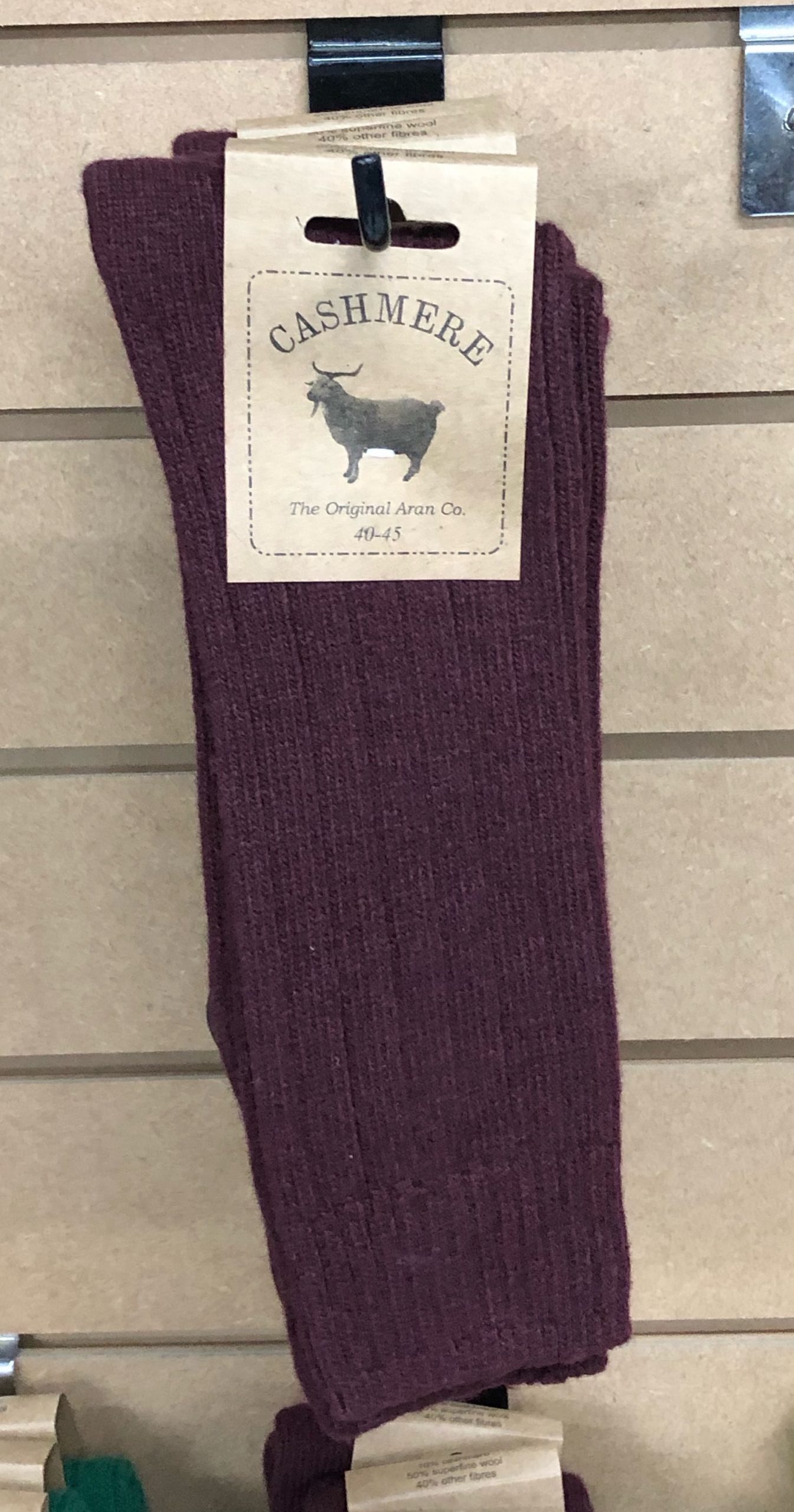 Cashmere and Wool Wine Socks in Size 7-11
