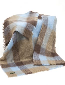 Mohair Throw in Blue, Taupe and Brown