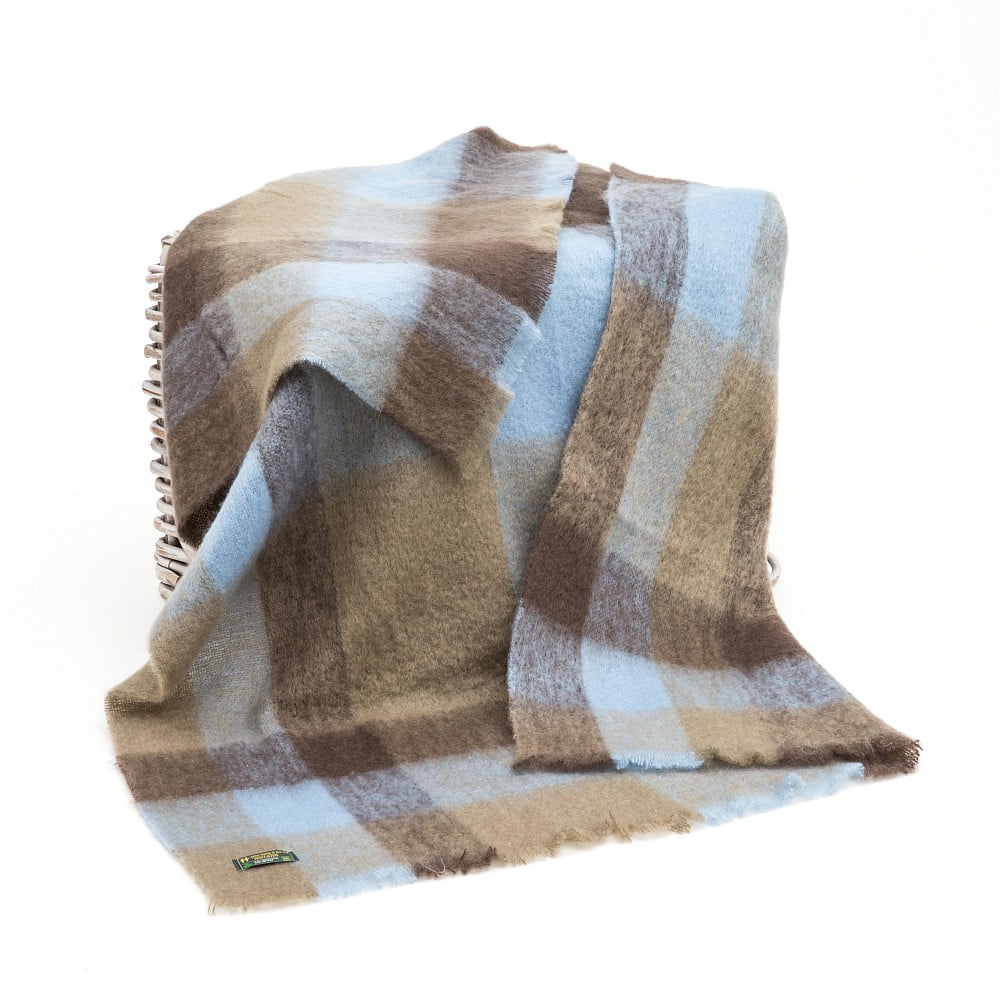 Mohair Throw in Blue, Taupe and Brown