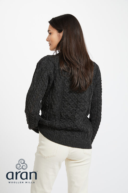 Charcoal Aran Knit Cardigan in Worsted Wool