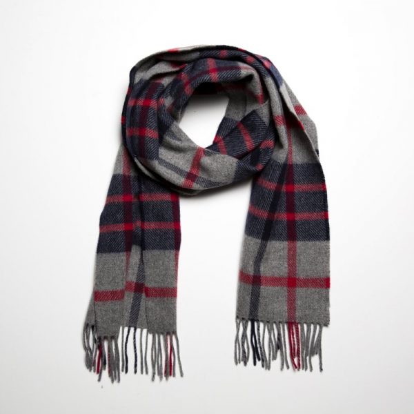 Lambswool Scarf in Grey and Red Check