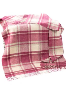 Large Wool Throw in Natural Pink Mix Plaid