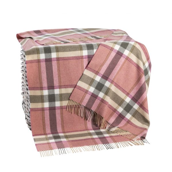 Lambswool Blanket in Pink and Beige Check
