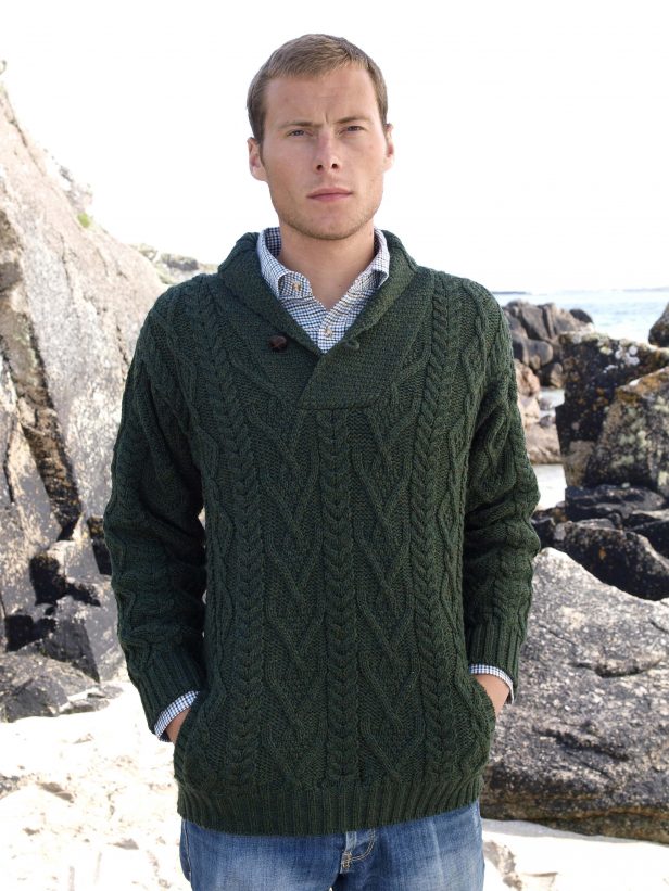 Green Shawl Collar  Sweater